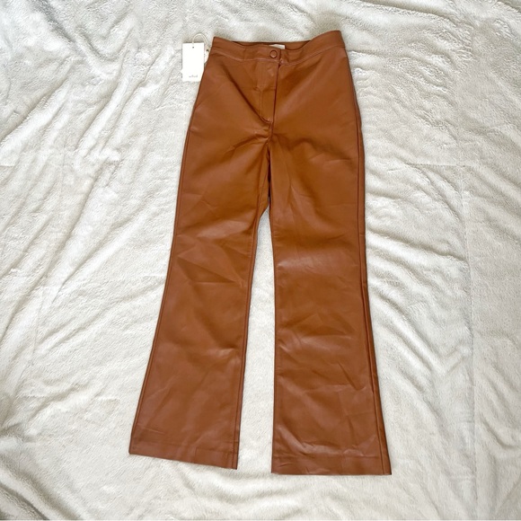 Aritzia Wilfred Adele Cognac Brown Vegan Leather Flare Pants - Picture 3 of 9